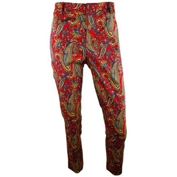 Lauren Ralph Lauren Red/Multicolored Paisley Floral Print Cotton Trousers NWT 8 - Picture 3 of 16